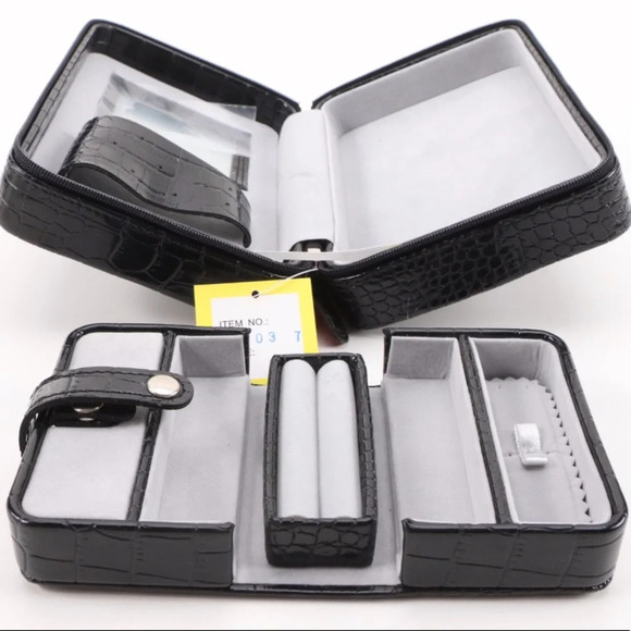 NWT Alten Black Croc Embossed Vinyl Travel Jewelry Case Boxes Set of 3 - Picture 13 of 14